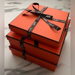 3 Hermès Orange Gift Boxes with Ribbon-2025 limited